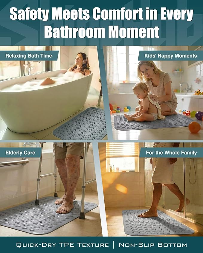 Non-Slip Bath Mat for Tub Shower, TPE Machine Washable Bathroom Essentials - Image 7