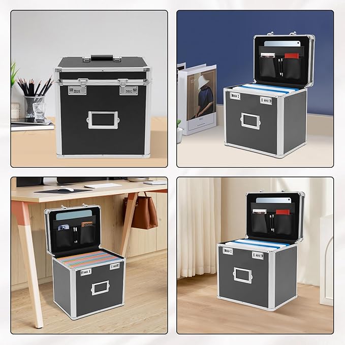 Aluminum Alloy File Organizer Box, 13.8x10x13.4in Portable File Box - Image 5