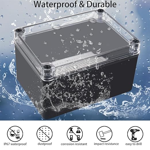 Junction Box, IP67 Waterproof ABS Black Project Box Clear Cover - Image 2