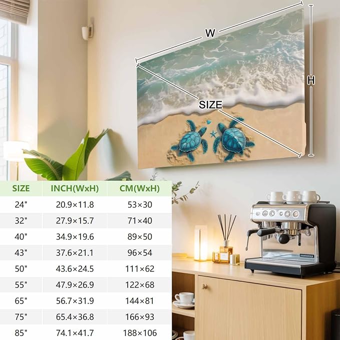 Blue Sea Turtle Summer Beach Indoor TV Cover, Elastic TV Screen Protector Teal - Image 4