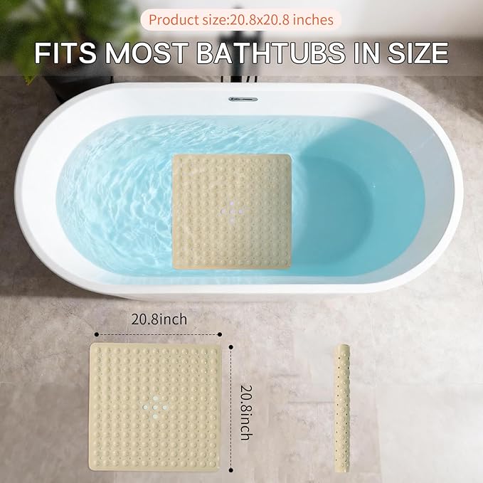 Anti-Slip Bathtub Shower mat, 20.8×20.8（Approximately 53×53cm） inch Soft - Image 3