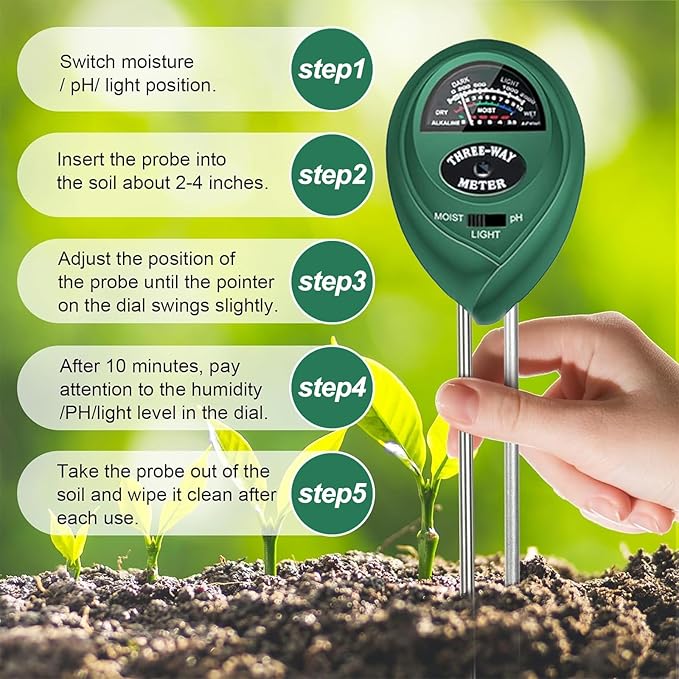 2 Pack Soil Tester, 3-in-1 Plant Moisture Meter Light and PH Tester Garden Lawn - Image 6