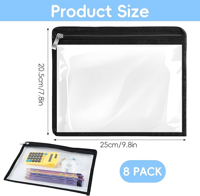 8 Pcs Clear Zipper Pouches, PVC Waterproof Makeup Pouch Envelopes Folder Storage - Image 2