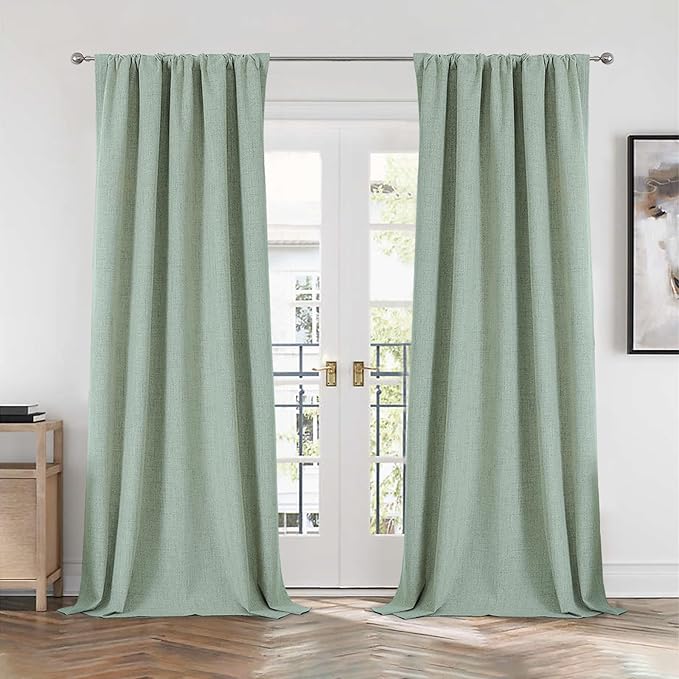 CUCRAF Linen 100% Blackout Curtains 72 Inch Length 2 Panels Set, Back Tab and - Image 7