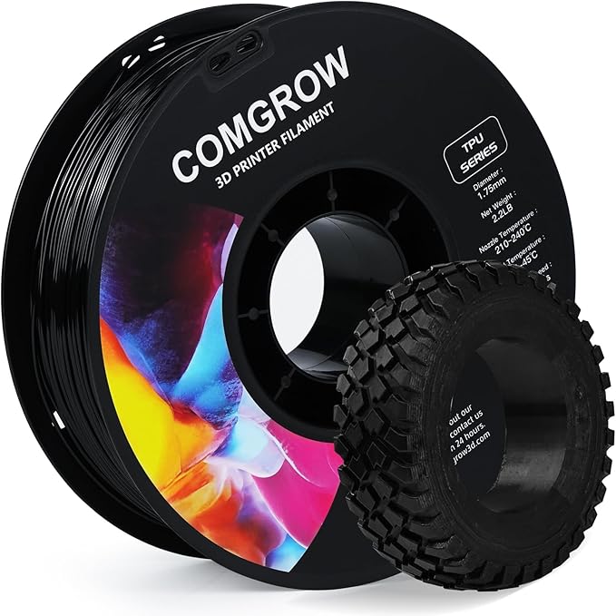 Comgrow TPU Filament, 95A Soft TPU Flexible 3D Printer Filament Black 1kg by Comgrow