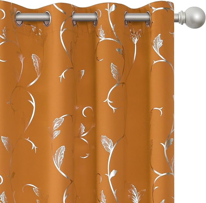 BUHUA Blackout Curtains Christmas Shinny Flower Print Thermal Insulated Room by BUHUA