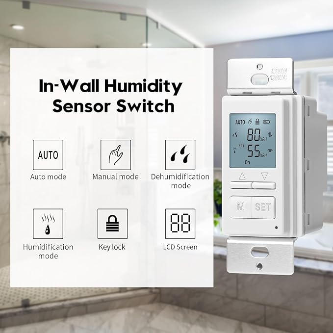 Ortis New 2024! Humidity Sensor Switch, in-Wall Bathroom Fan Automated Control - Image 2