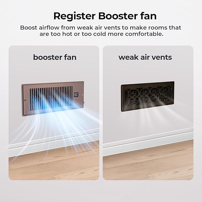Quiet Register Booster Fan Fits 4" x 12" Register Holes, 10-Speed Smart Heating - Image 2
