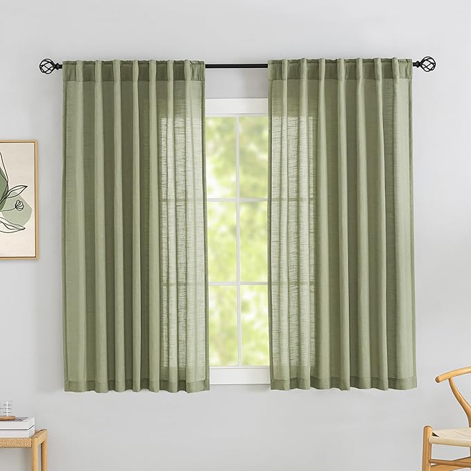 DONREN Sage Green Back Tab Curtains 48 Inches Long 2 Panels by DONREN