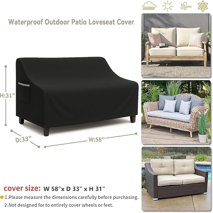Waterproof Patio Loveseat Cover, 58.3W x 32.7D x 31H inches Heavy Duty 600D - Image 2