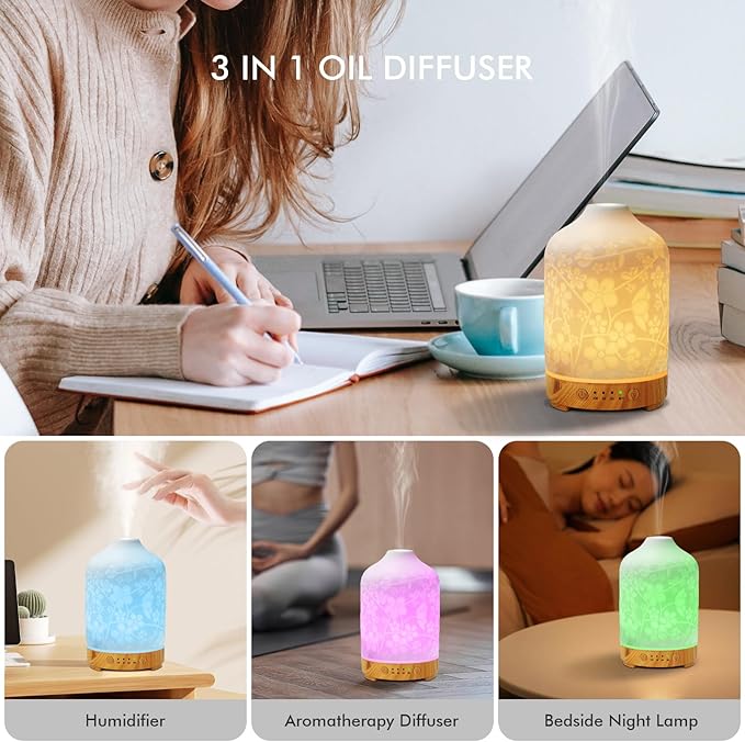 Aromatherapy Essential Oil Diffuser 150ml Ceramic Ultrasonic Aroma Oil Diffuser - Image 6