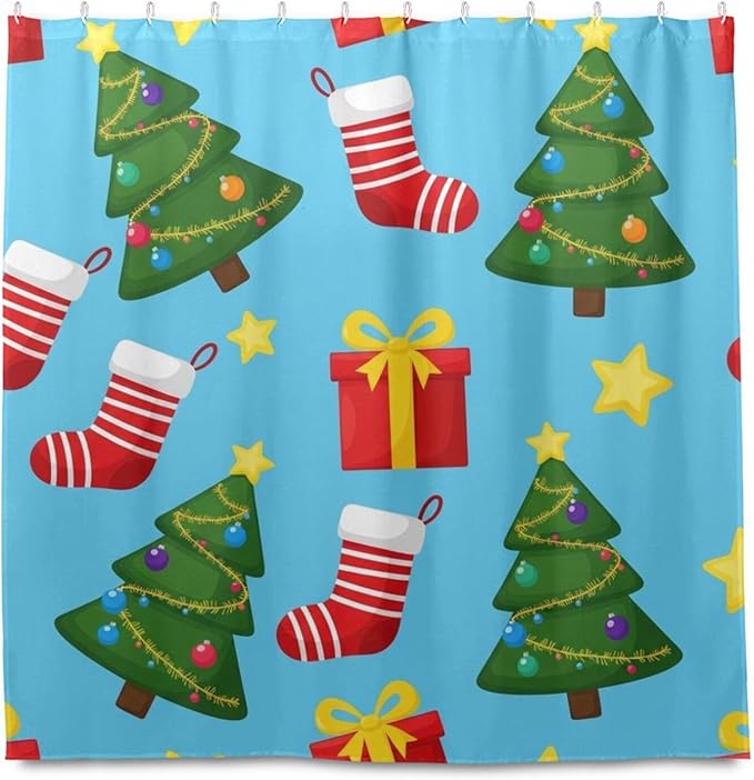 Christmas Santa Tree Blue Shower Curtain Liner 72×72 inch - Image 2