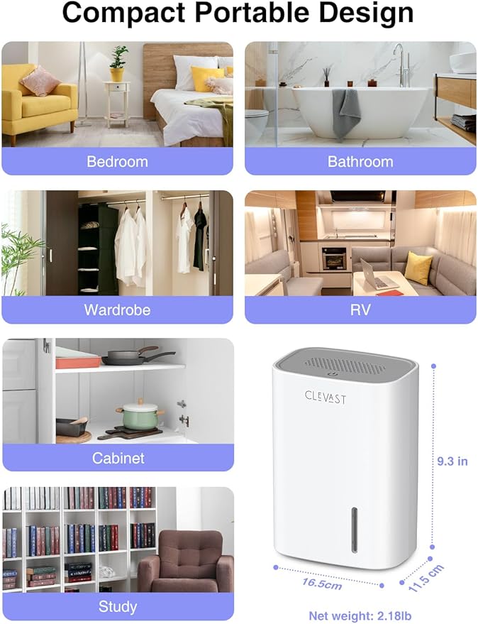 CLEVAST Small Dehumidifier for Home, 30oz Mini Quiet Dehumidifier for Bathroom - Image 7