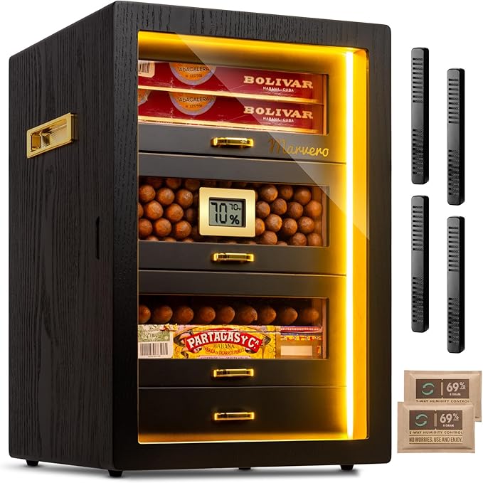 Cigar Humidor, Desktop Humidor Cabinet Triple-Sided Light by Marvero