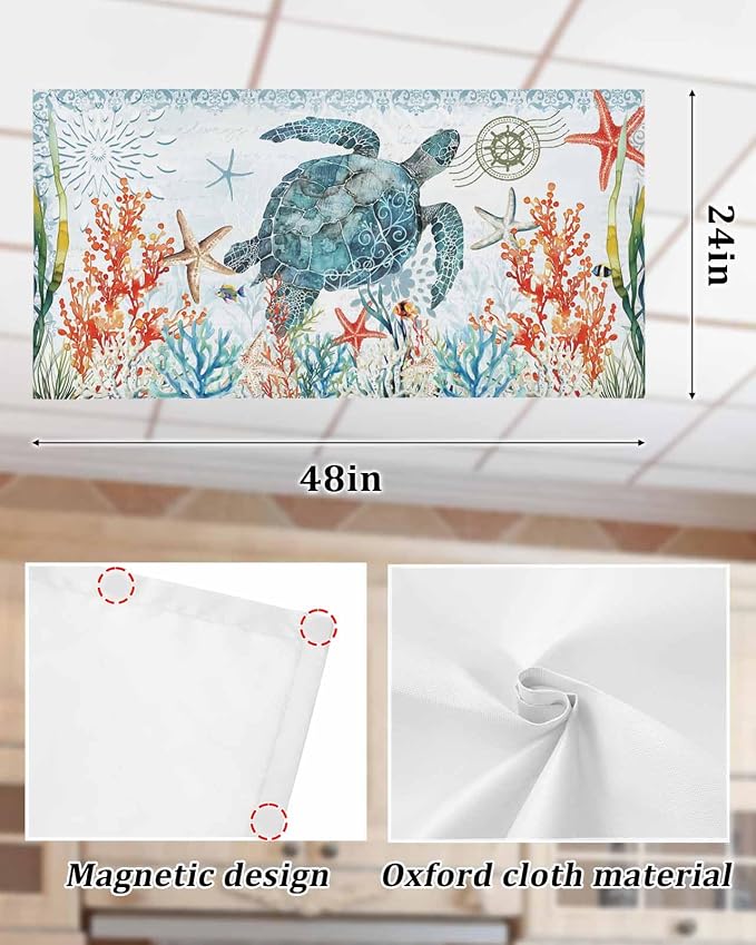 3 Pack Teal Blue Sea Turtle Fluorescent Light Covers Coastal Ocean Coral - Image 6