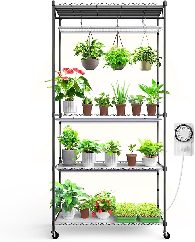 Barrina CX3 Plant Stand with Grow Light, 3FT 5000K, 108W Full Spectrum Indoor by Barrina
