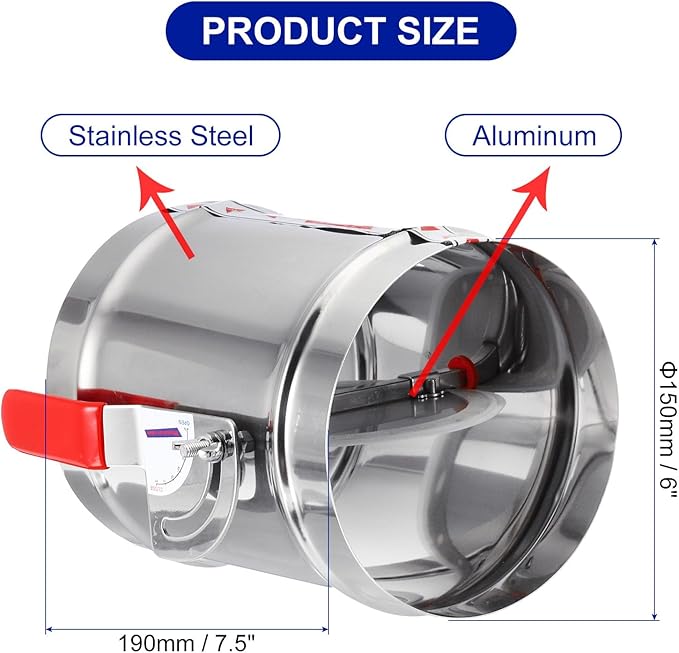 PATIKIL HVAC Duct Manual Volume Backdraft Damper, 6 Inch/150mm, Airflow Ducting - Image 2