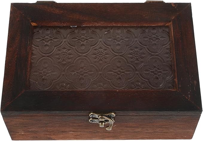 Rustic Wooden Jewelry Box with Glass Lid Small Natural Wood Keepsake Case by ORFOFE