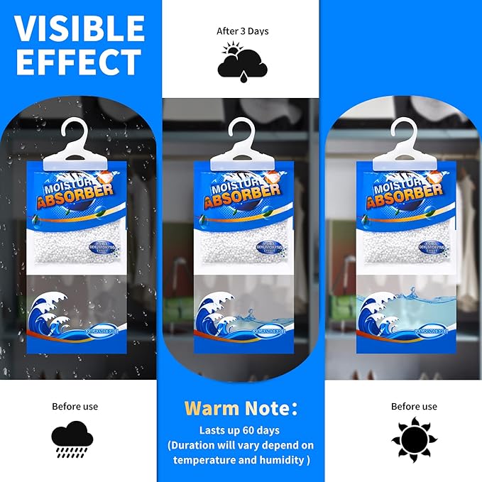 ZSZMFH 15 Pack Moisture Absorber Hanging Bags, Fragrance Free Humidity Packs - Image 4