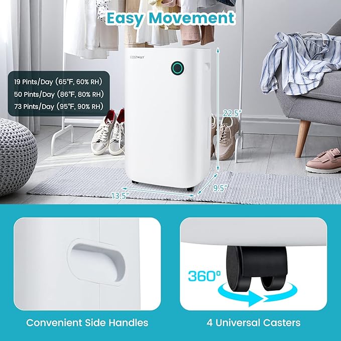 COSTWAY 73 Pint Dehumidifier for Basement, 4500 Sq. Ft Home Dehumidifier - Image 6