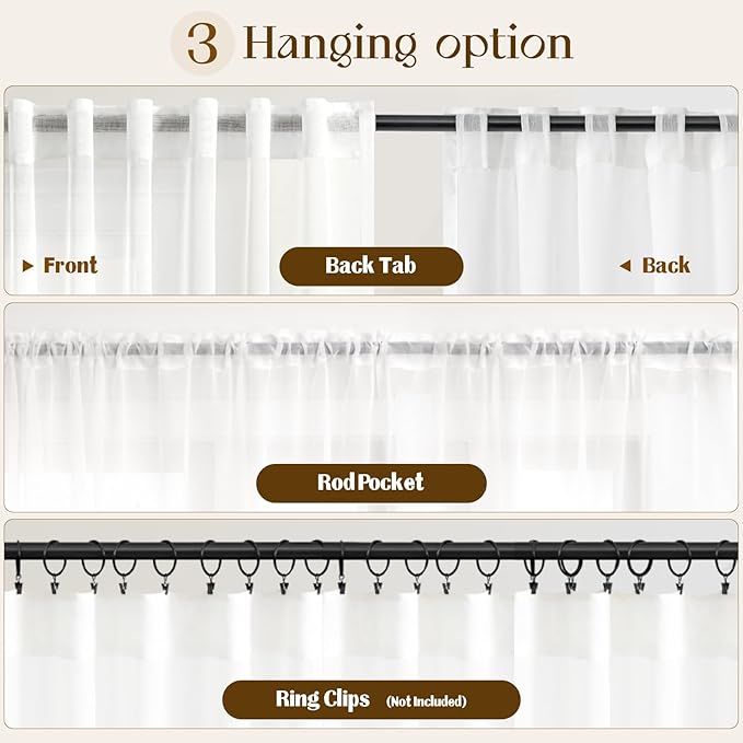 Dreaming Casa White Sheer Curtains 84 Inches Long, Rod Pocket & Back Tab Light - Image 8