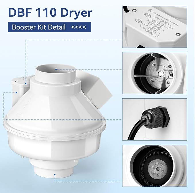 Dryer Booster Fan with Auto On/Off Pressure Sensor-4” DBF 110 Inline Dryer Vent - Image 3