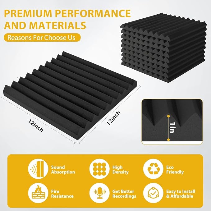 70 Pack Acoustic Foam Panels, Noise Cancelling Dampening Sound Absorbing Black - Image 2