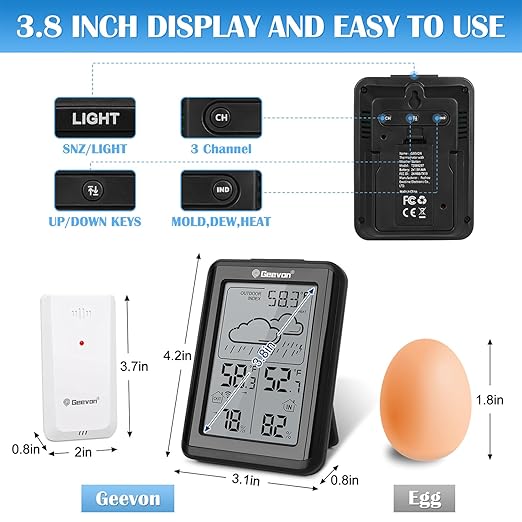 Geevon Indoor Outdoor Thermometer Wireless 200ft/60m, Digital Temperature - Image 2