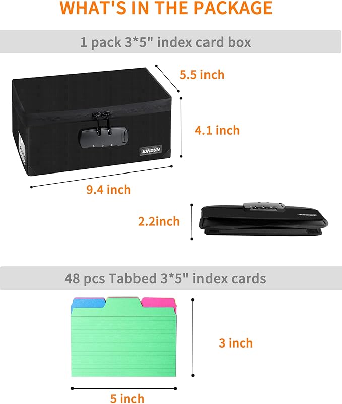JUNDUN Index Card Holder with 48 Pieces 3x5 Inch Index Cards Dividers, - Image 2