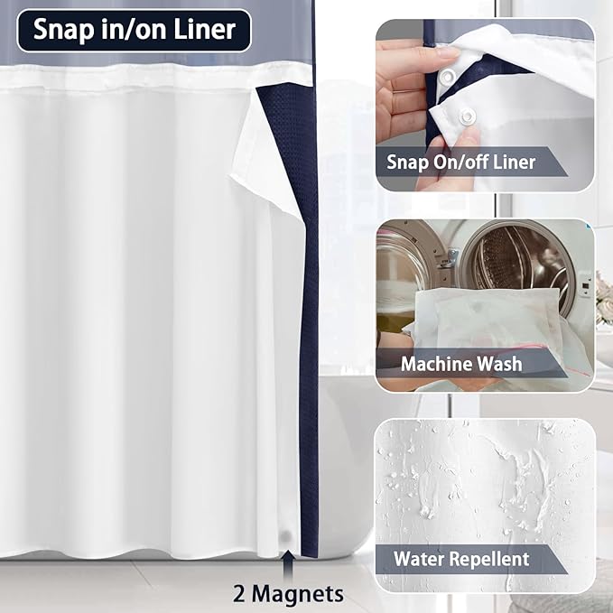 No Hook Shower Curtain and Liner Set - Image 4