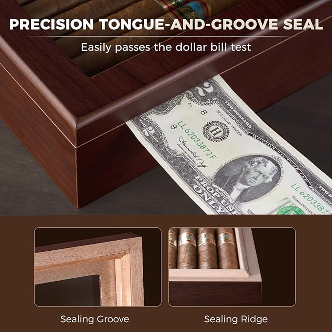 ProCase Wood Cigar Humidor Box, Wooden Desktop Cigar Storage Case, - Image 4