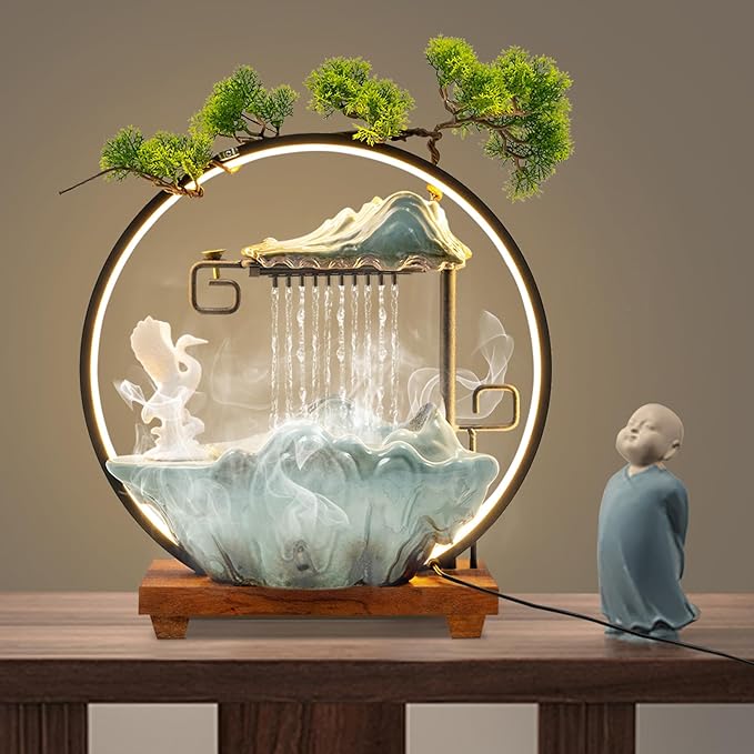 15In White Crane Water Fountain Waterfall Indoor Tabletop Decration Humidifier by kunghei