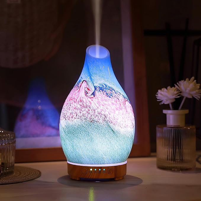 Vase Aroma Essential Oil Diffuser 160ml Art Glass Ultrasonic Cool Mist Scent - Image 7
