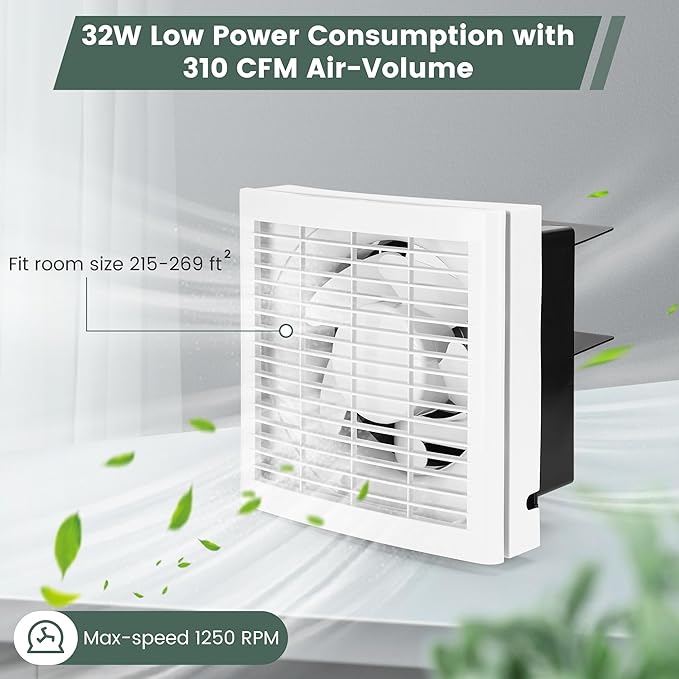 8" Shutter Exhaust Fan, 310CFM Window or Wall Mount Ventilation Fan - Image 8