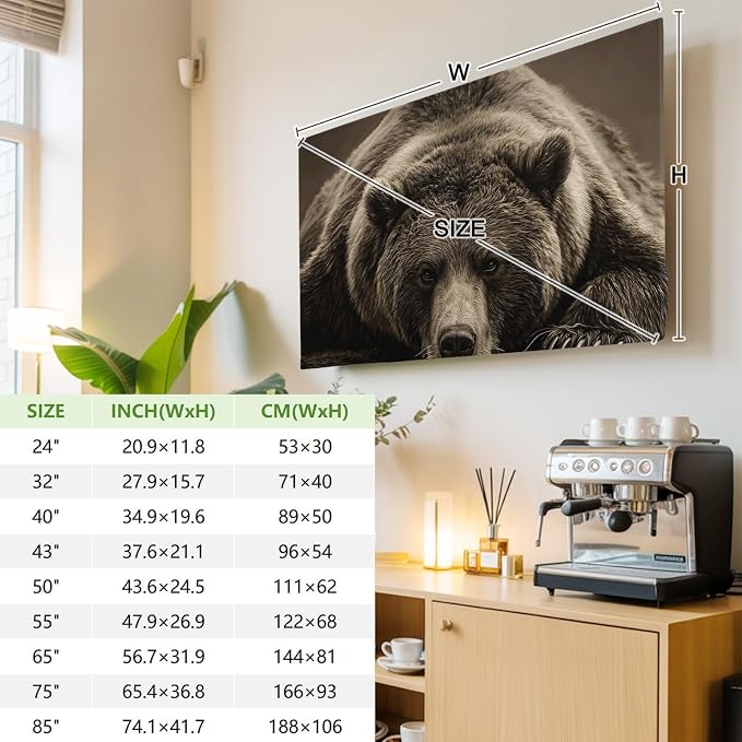 Rustic Brown Grizzly Bear Indoor TV Cover, Elastic TV Screen Protector Abstract - Image 4