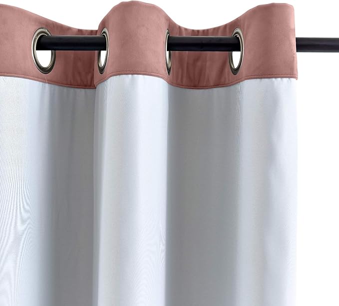 ChadMade Blackout Lined Premium Velvet Curtain Coral 72Wx96L Inch, Eyelet - Image 3