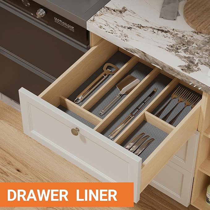 FLPMIX Shelf Liners for Kitchen Cabinets: Dark Grey Waterproof Bathroom Drawer - Image 3