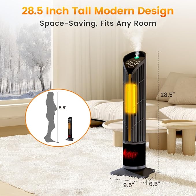 Auertech Space Heater with Humidifier & LED Light, 3 in 1 Portable Electric - Image 6