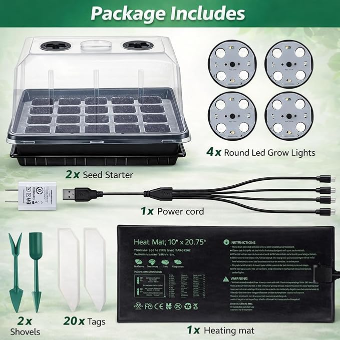 2 Sets Seed Starter Tray with Grow Light & Heat Mat, 40-Cell Seed Starter Kit - Image 5
