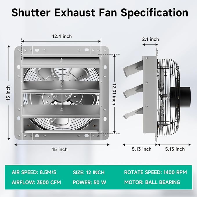 12 Inch Shutter Exhaust Fan，Automatic Shutter - Image 3
