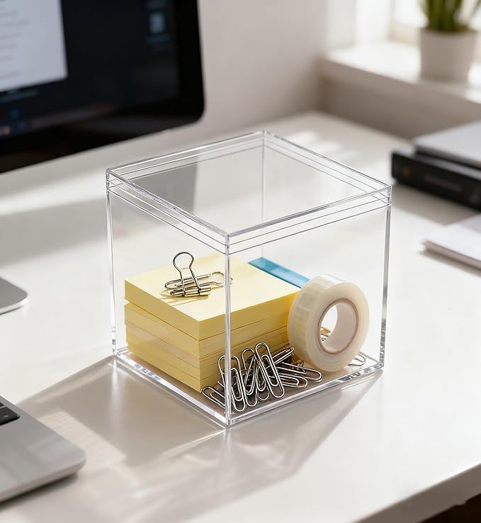 Acrylic Box with Lid 4 Pieces Clear Display Box Plastic Square Cube Wedding - Image 4