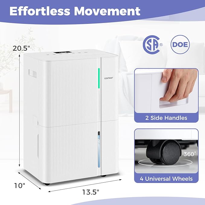 COSTWAY 74 Pints Dehumidifier for Basement, 6000 Sq.Ft Dehumidifier - Image 3