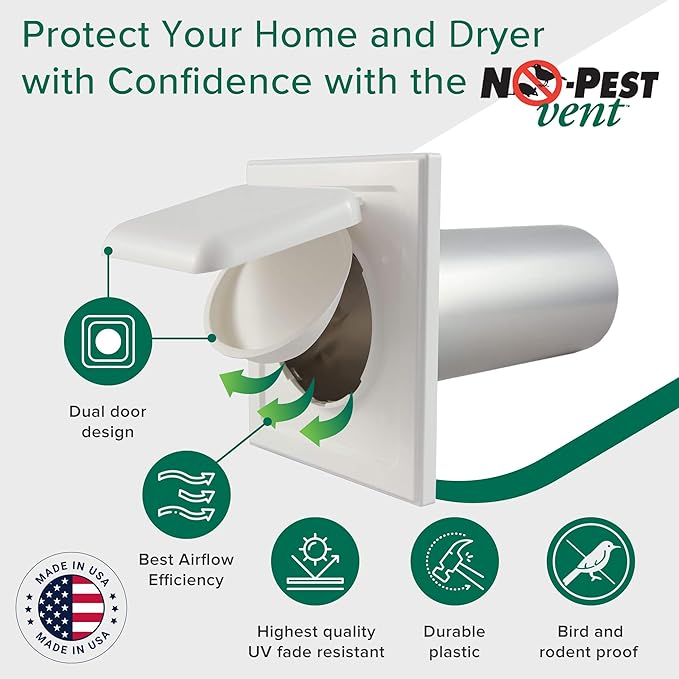 NO-PEST VENT, Exclusive Dual Door Dryer Vent Cover Outdoor 4 inch, Made in USA - Image 3