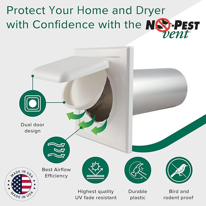 NO-PEST VENT, Exclusive Dual Door Dryer Vent Cover Outdoor 4 inch, Made in USA - Image 2