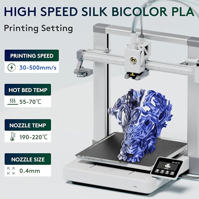 ERYONE Silk Dual Color PLA Filament 3D Printer 1.75mm +/- 0.03mm, Bicolor - Image 2