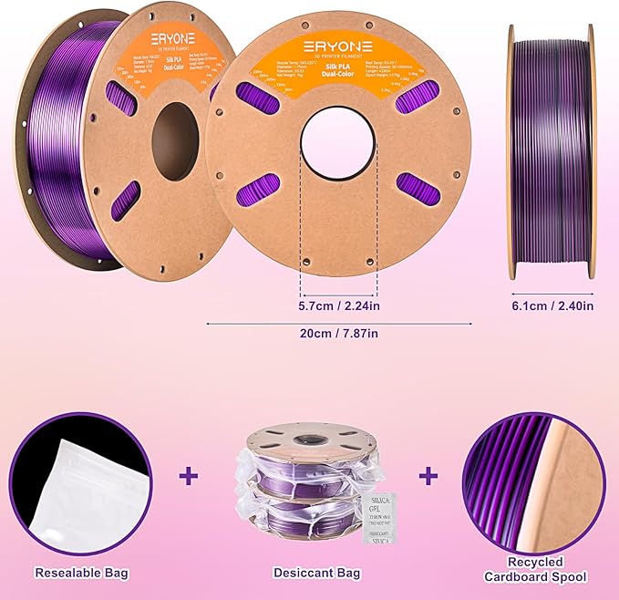 ERYONE Silk Dual Color PLA Filament 3D Printer 1.75mm +/- 0.03mm, Bicolor - Image 6