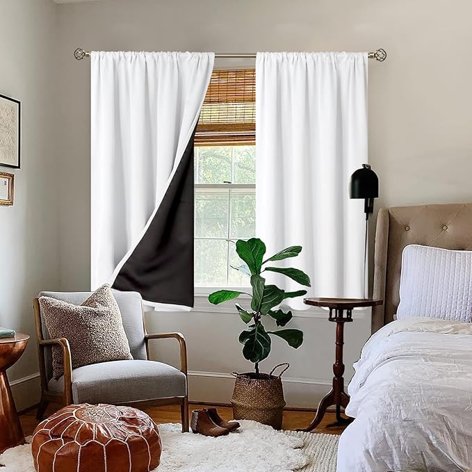 BGment White Blackout Curtains for Bedroom 45 Inch Length, Rod Pocket 100% - Image 2