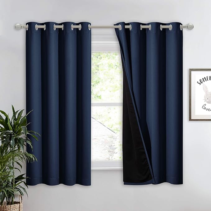 NICETOWN 100% Blackout Curtain Panel, Thermal Insulated Black Liner Curtain by NICETOWN