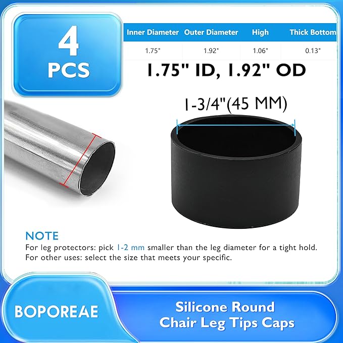 4 Pcs 1-3/4" Round Chair Leg Tips Caps, Silicone Rubber Furniture Leg Floor - Image 9