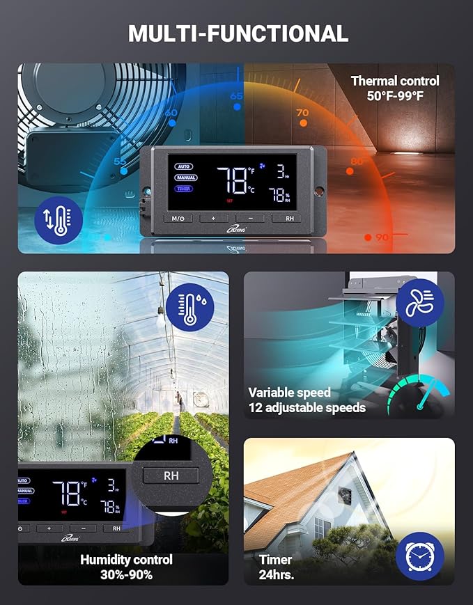 iLIVING 12" Wall Mounted Shutter Exhaust Fan, Automatic Shutter, Temperature - Image 3